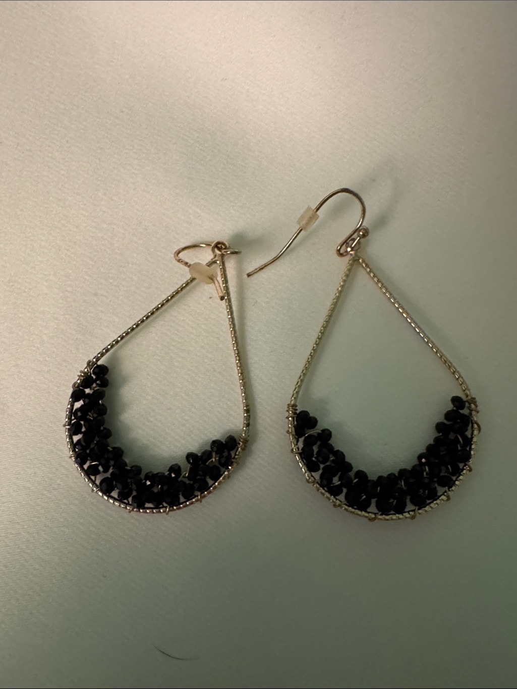 Gold Teardrop Earrings With Black Beads - Women Jewelry